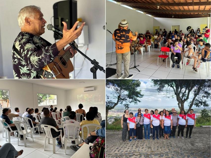 Card com quatro fotos da Semana do Folclore ICPAC 2026, mostrando apresentação musical, público acompanhando as atividades e um grupo de participantes durante a aula de campo.
