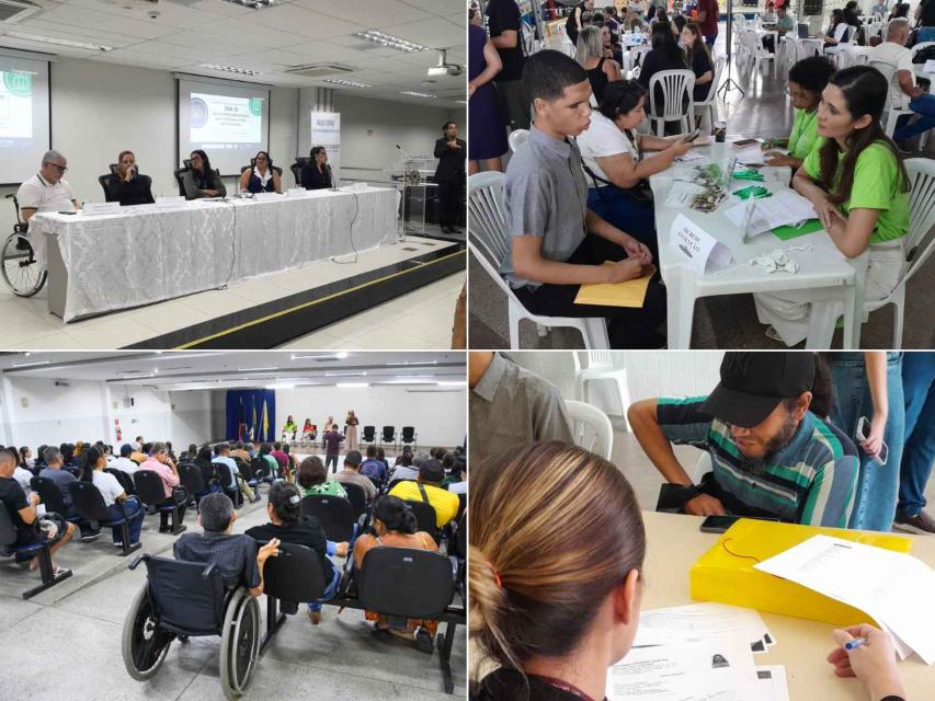 Conjunto de 4 fotos que mostram momentos do Dia D e também do momento de sensibilização às empresas