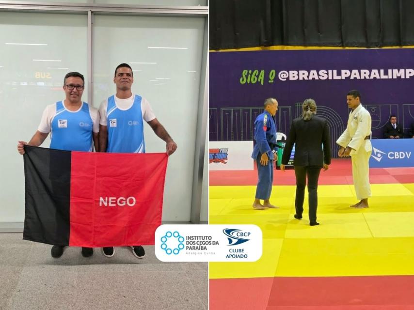 Fotos de Saulo acompanhado pelo seu sensei e durante a competição