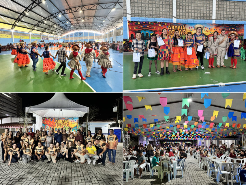 4 imagens que mostram usuários, profissionais e público em geral aproveitando o Arraiá e o São João Tradição ICPAC